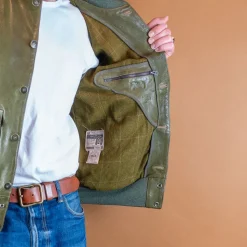 Baseballjacke Leder Grün