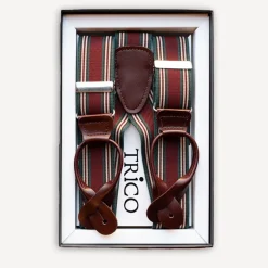 Hosenträger 36mm breit mit Rollzug Bordeaux gestreift