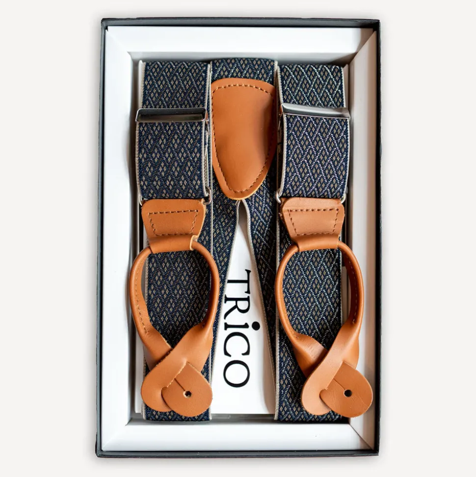 Hosenträger 36mm breit mit Rollzug Blau/Helbraun Waben