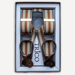 Hosenträger 36mm breit mit Rollzug Braun/Beige gestreift