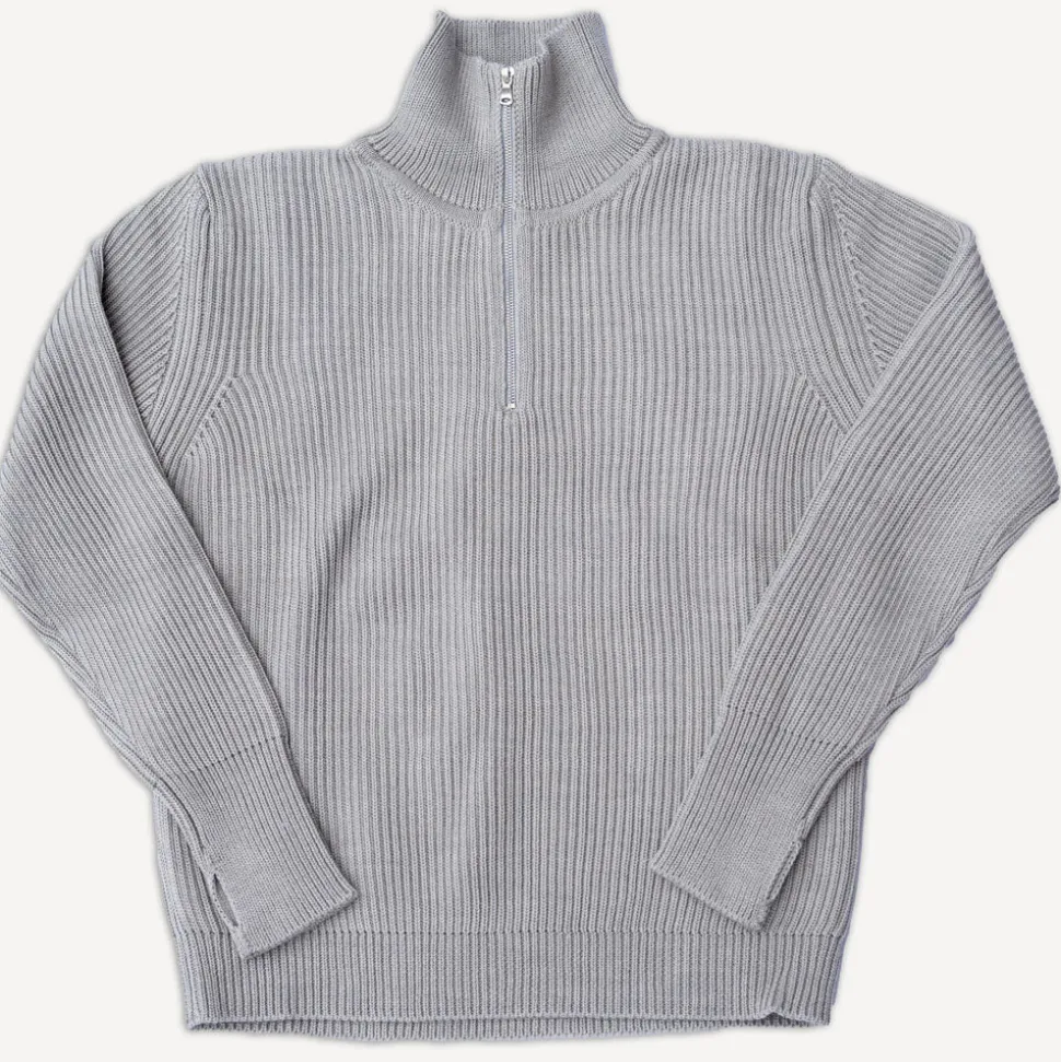 Navy Half Zip Pullover Light Grey