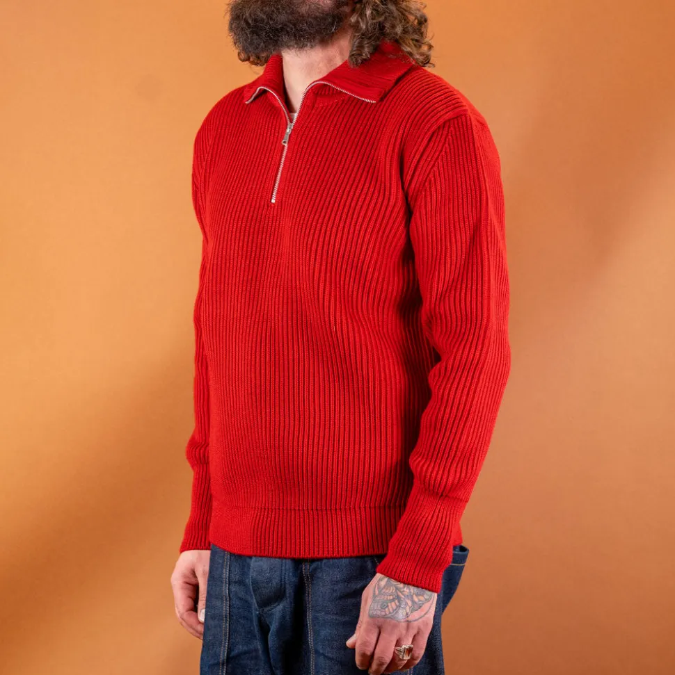 Navy Half Zip Pullover Red