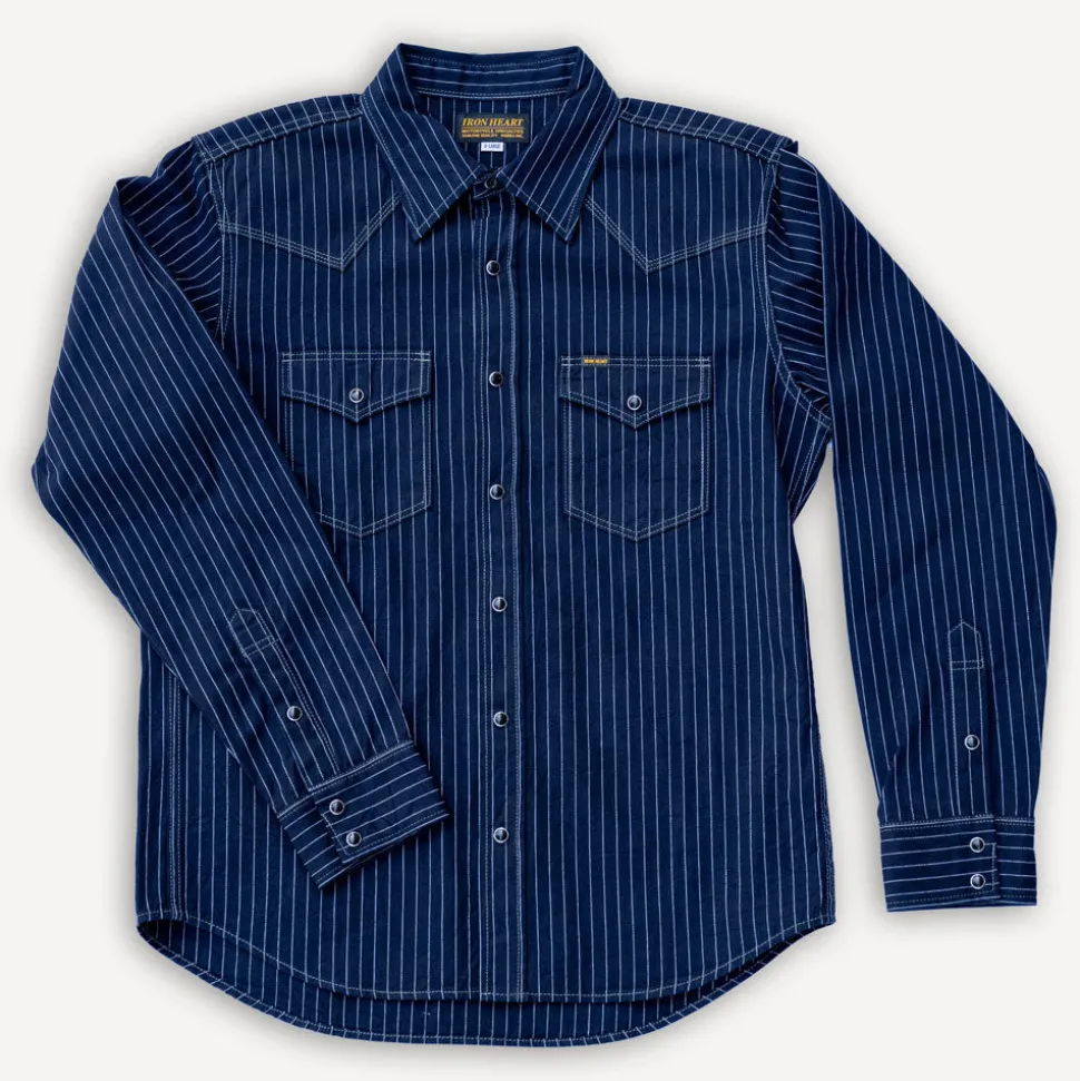 8.5oz Herringbone Stripe Western Shirt IHSH-424 Blue