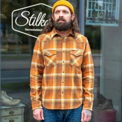 12oz. Slubby Heavy Flannel Western Shirt IHSH-399-ORA Orange