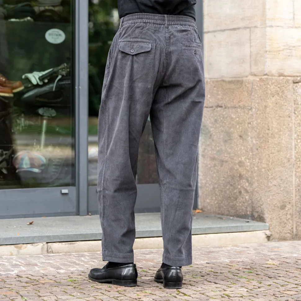 Pleated Track Pant Cord Charcoal