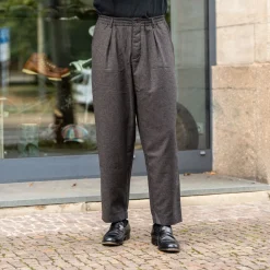 Pleated Track Pant Upcycled Italian Tweed Brown