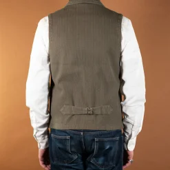 Sashiko Shawl Collar Vest Olive