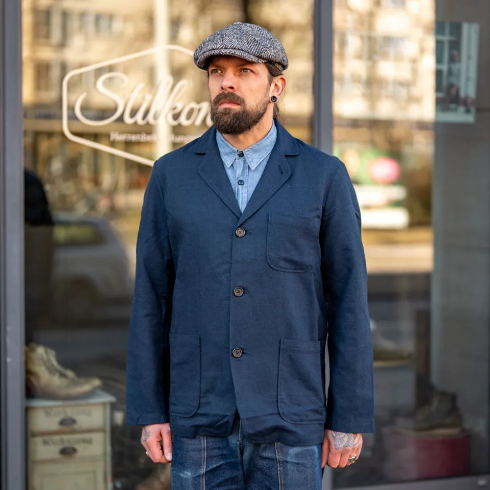 Three Button Jacket Lord Cotton Linen Navy
