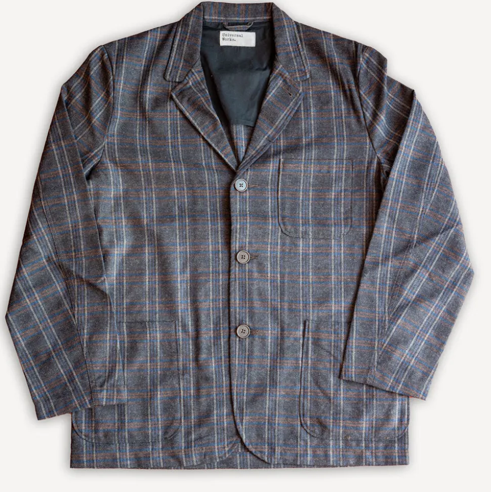 Three Button Jacket Twist Wool Check Brown