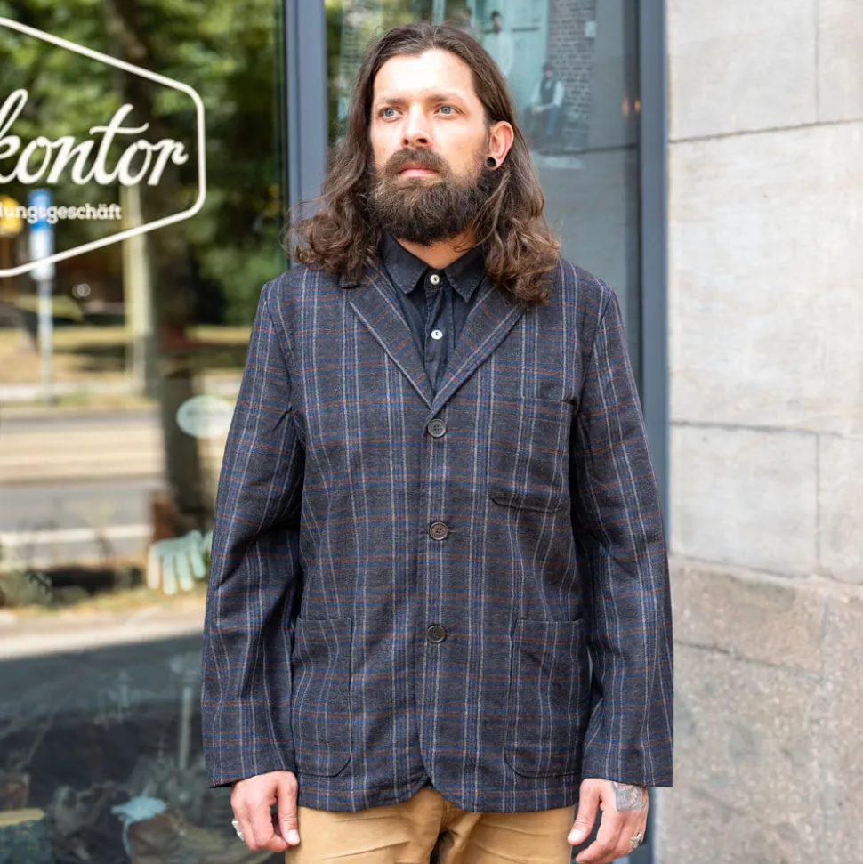 Three Button Jacket Twist Wool Check Brown