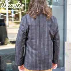 Three Button Jacket Twist Wool Check Brown
