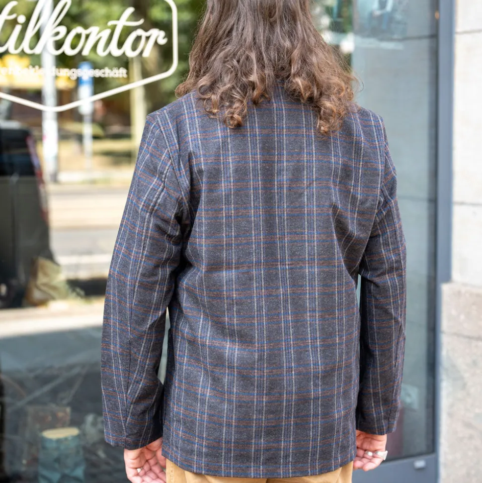 Three Button Jacket Twist Wool Check Brown