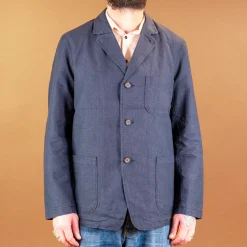 Three Poket Jacket Linen Mix Puppytooth Navy