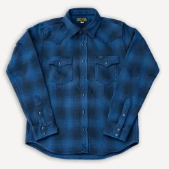 Ultra Heavy Flannel Ombré Check Western Shirt IHSH-264-NAV Navy