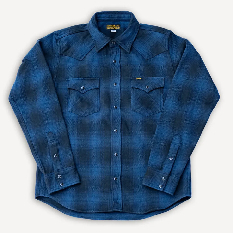 Ultra Heavy Flannel Ombré Check Western Shirt IHSH-264-NAV Navy