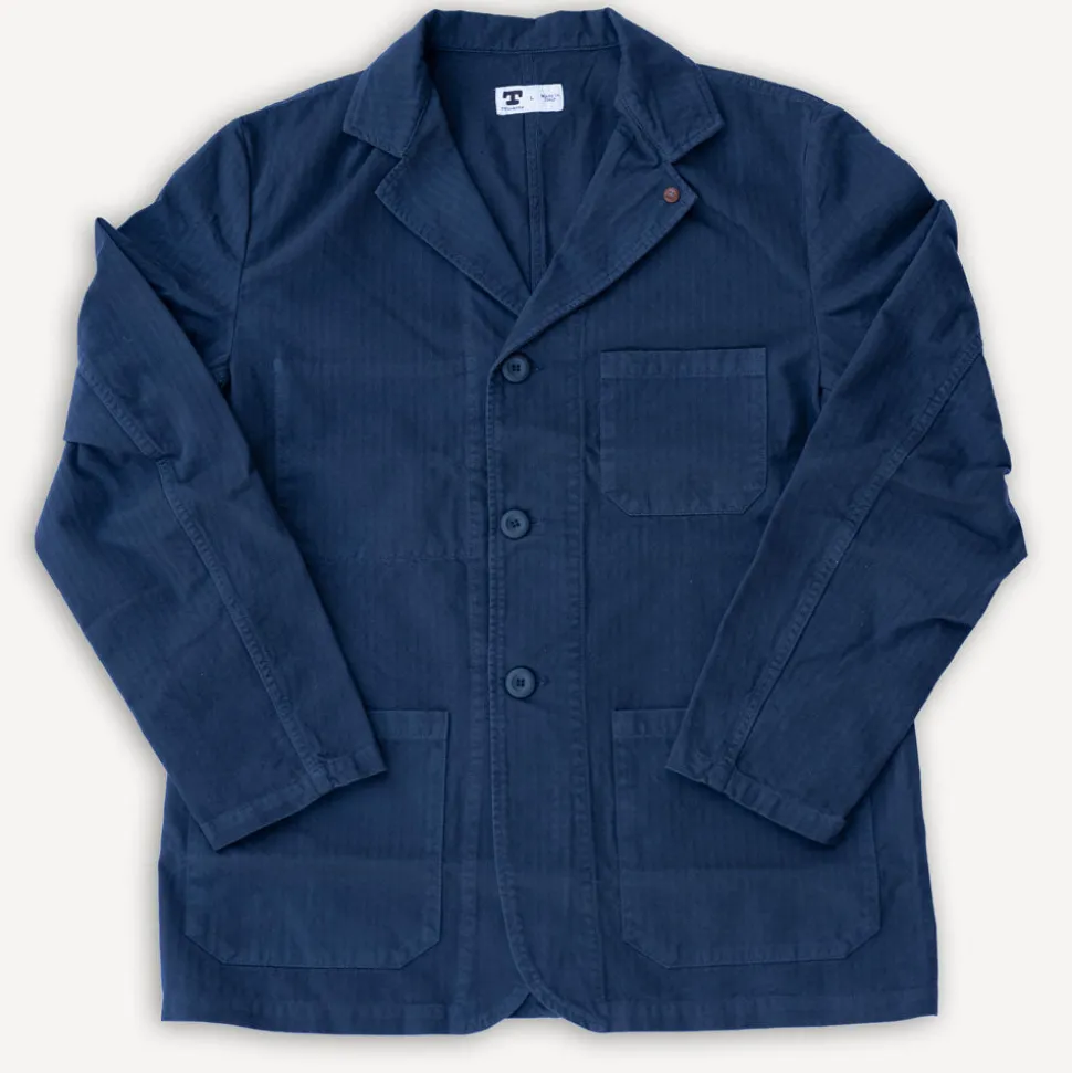 Work Blazer Herringbone Twill Navy